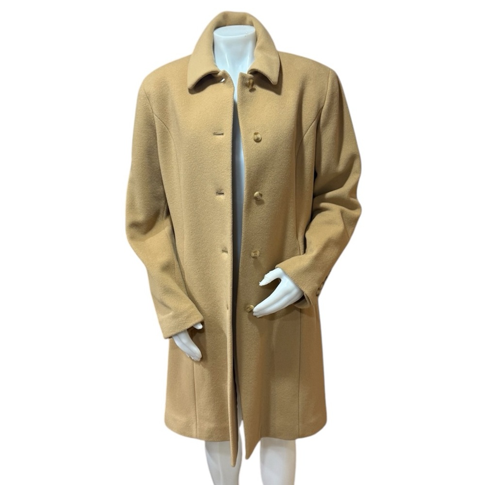 Covington Tan Mid Length 100% Wool Trench Coat Size Large
